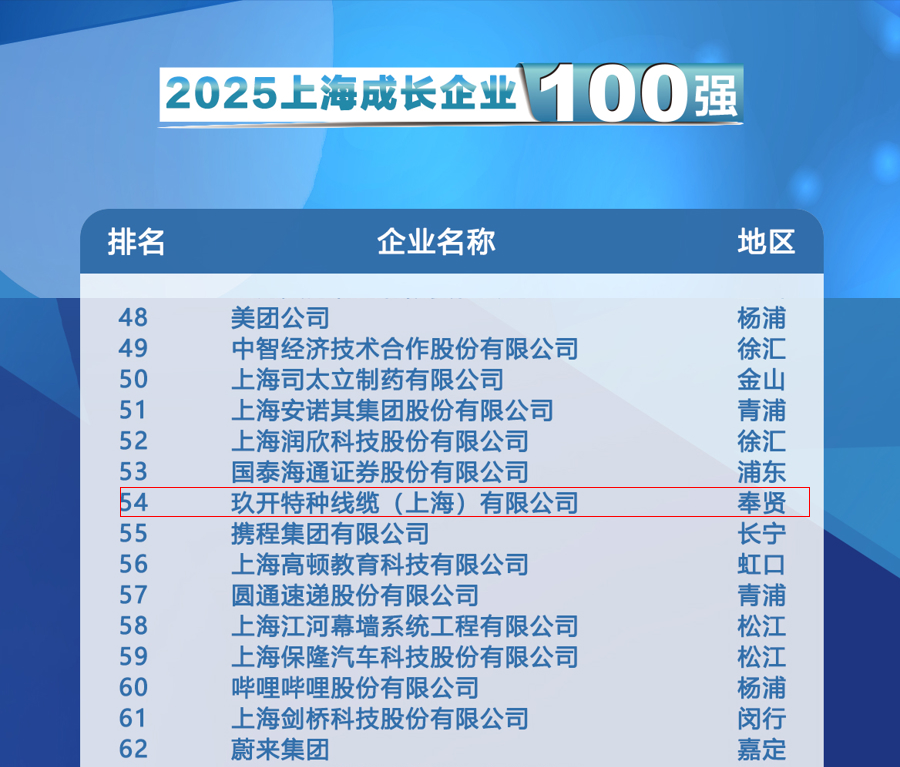 聚焦2025上海百强颁布会：CA88特种线缆登榜成长企业100强