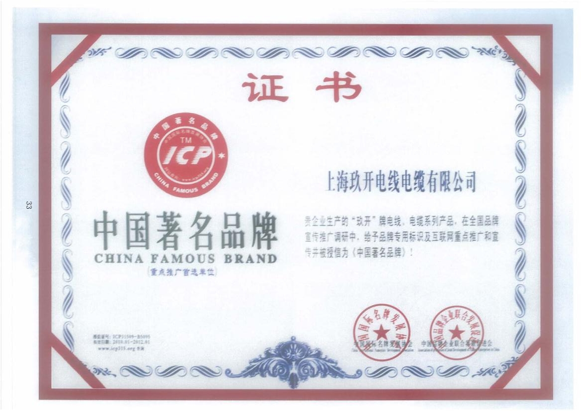 CA88中国驰名品牌证书